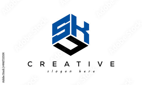 SKU letters creative logo with hexagon