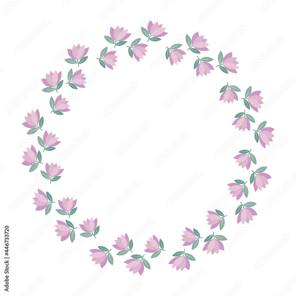 Botanical frame of flowers and leaves, isolated vector illustration
