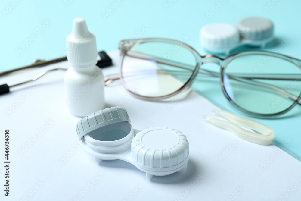 Concept of contact lenses for eyes, health care Concept of contact lenses for eyes, health care