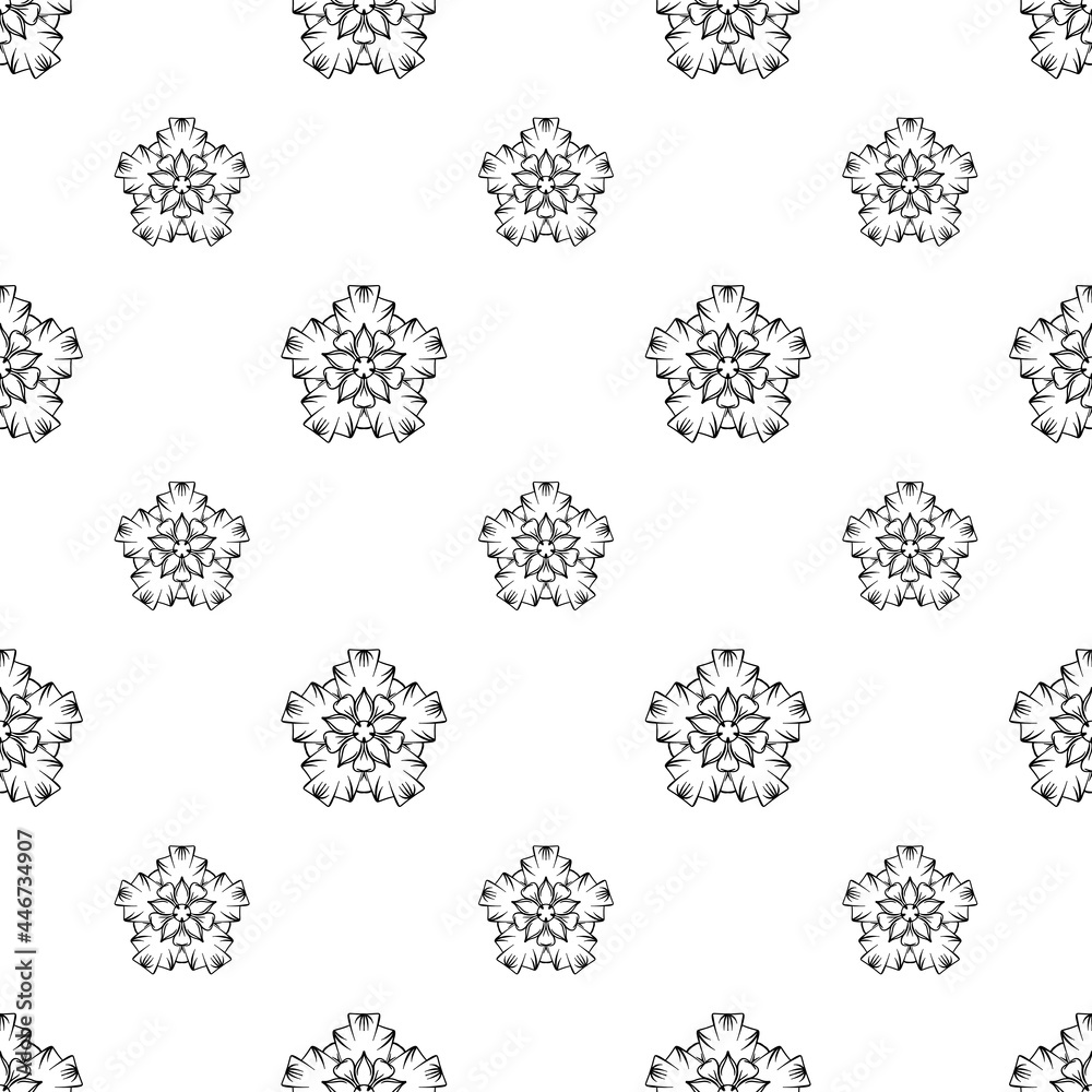 hand-drawn floral and mandala outline repeat pattern, repeat pattern for textile, fabric, web backdrop, and packaging. pattern added to the swatch panel. hand-drawn floral and mandala outline repeat pattern, repeat pattern for textile, fabric, web backdrop, and packaging. pattern added to the swatch panel.