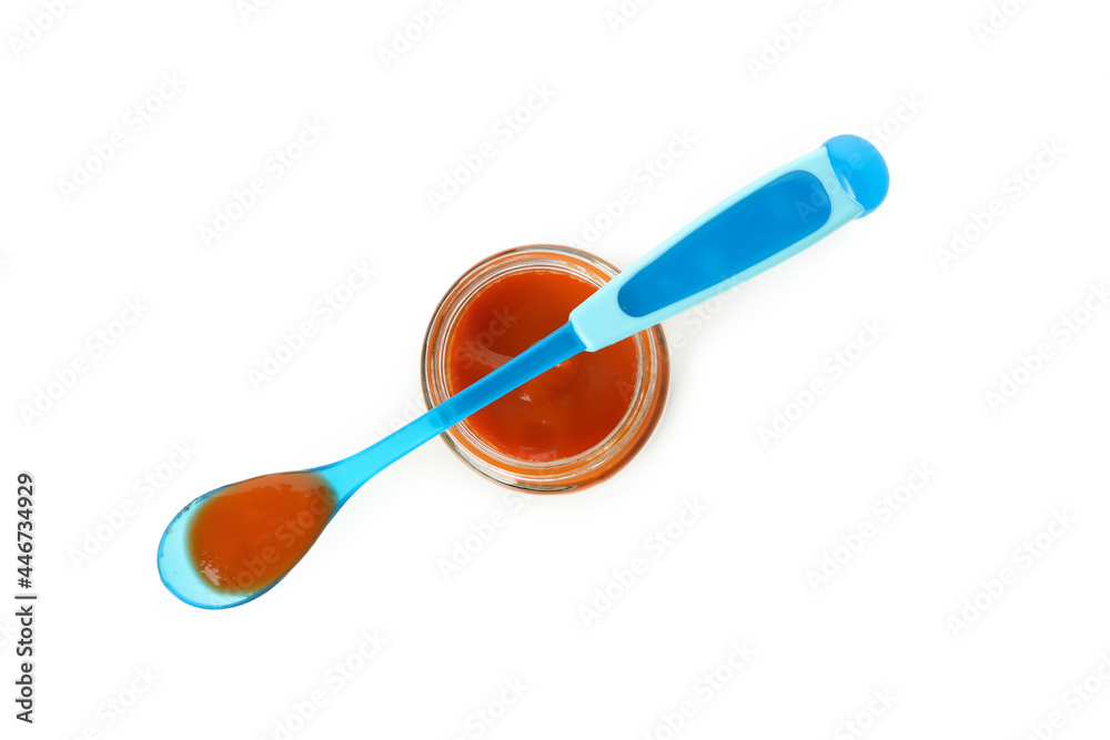 Concept of baby food isolated on white background