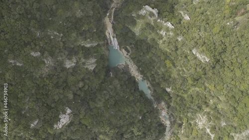 Aerial, Polylimnio Waterfalls, Peloponnes, Greece photo