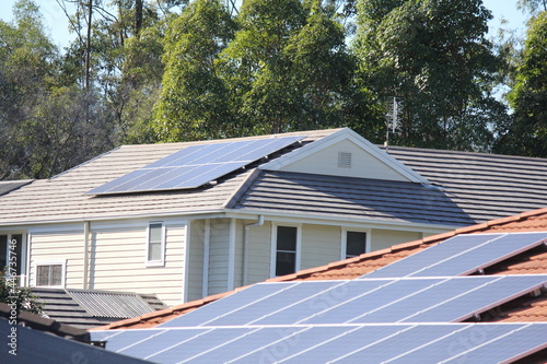 Solar Panels on Suburban Roof, Queensland Australia