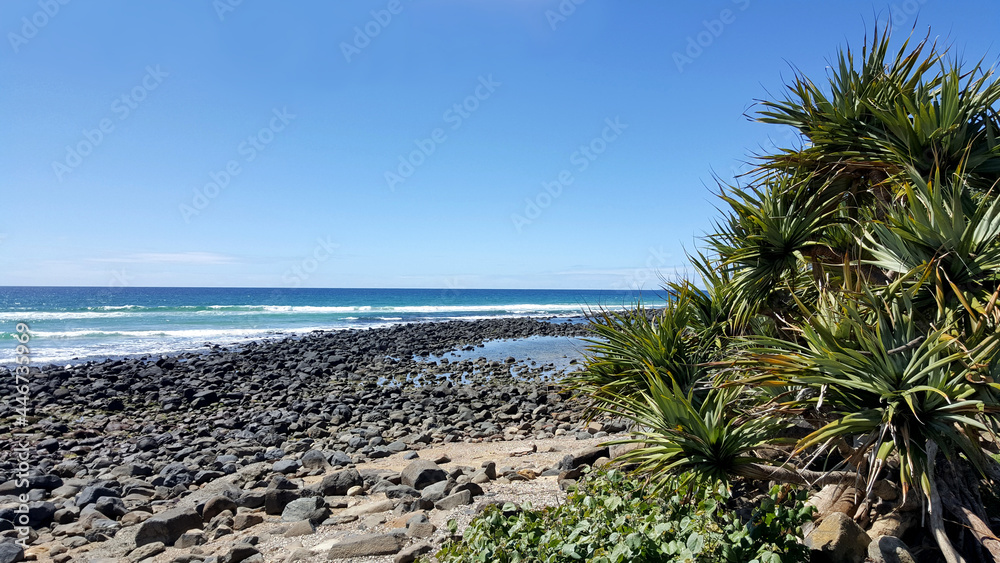View of the Sea and Rocks at Burleigh Headland, Queensland Australia