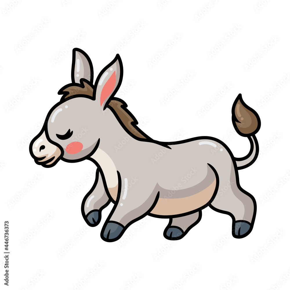 Cute baby donkey cartoon walking