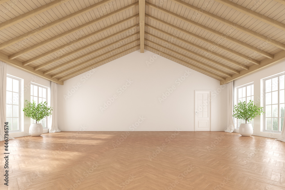 3d rendering of empty minimal room with wooden laminate floor. Modern interior design with window shadow on the white wall. 3d rendering of empty minimal room with wooden laminate floor. Modern interior design with window shadow on the white wall.