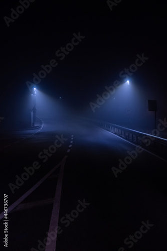 empty road on misty night