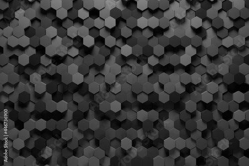 Gray hexagon background, 3d render geometric pattern wallpaper © Mikhail