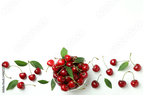 Sweet red cherry berries on white background