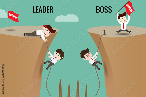 The difference between leader and boss concepts Vector Illustration
