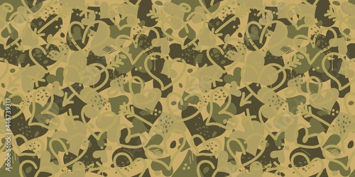 Desert Olive Khaki Texture Camouflage With Hearts Seamless Pattern Background Vector Illustration Art