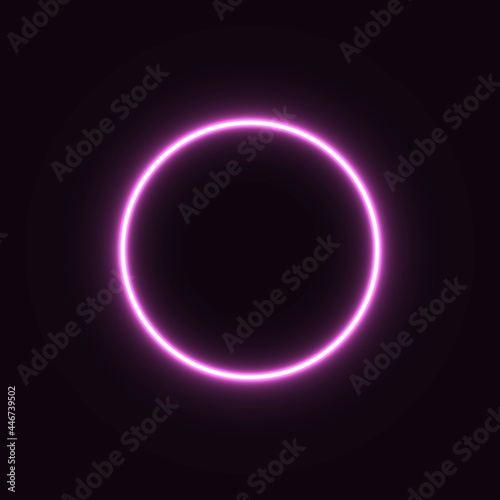 purple abstract neon circle glowing in the dark. design element for poster, banner, advertisement, print.neon illustration