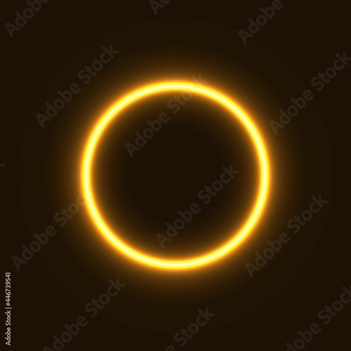 yellow abstract neon circle glowing in the dark. design element for poster, banner, advertisement, print.neon illustration