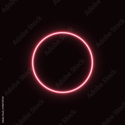 red abstract neon circle glowing in the dark. design element for poster, banner, advertisement, print.neon illustration