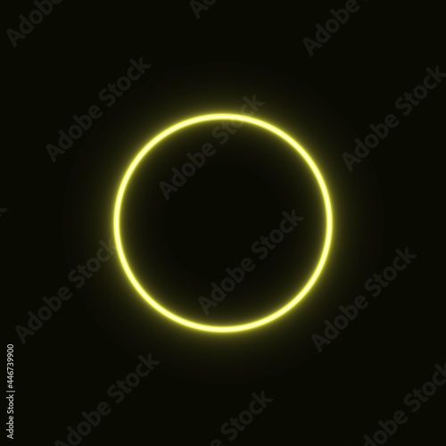 yellow abstract neon circle glowing in the dark. design element for poster, banner, advertisement, print.neon illustration