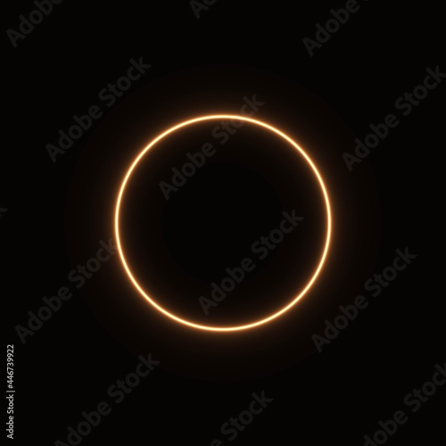 gold abstract neon circle glowing in the dark. design element for poster, banner, advertisement, print.neon illustration