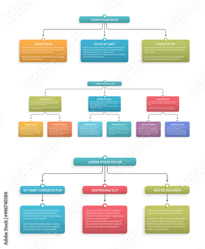 Three flowcharts, business infographic templates