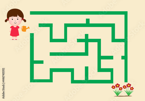 Maze Game For Kids. Help Little Girl Find Road to The Flowers