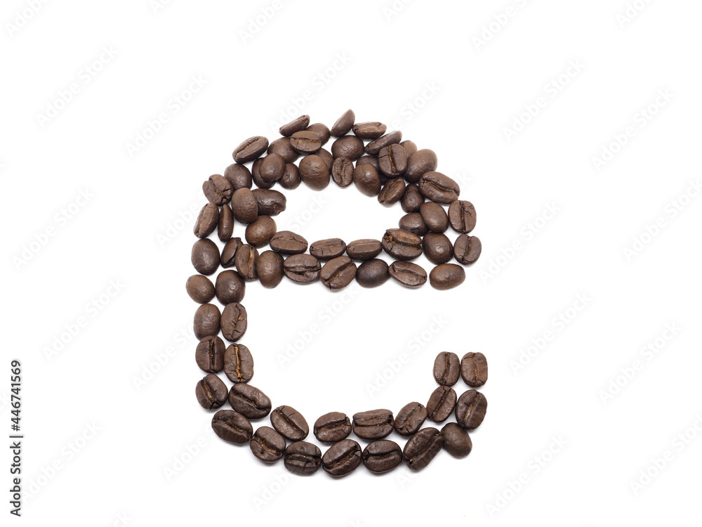 Coffee seed word 'e' on white isolated Coffee seed word 'e' on white isolated