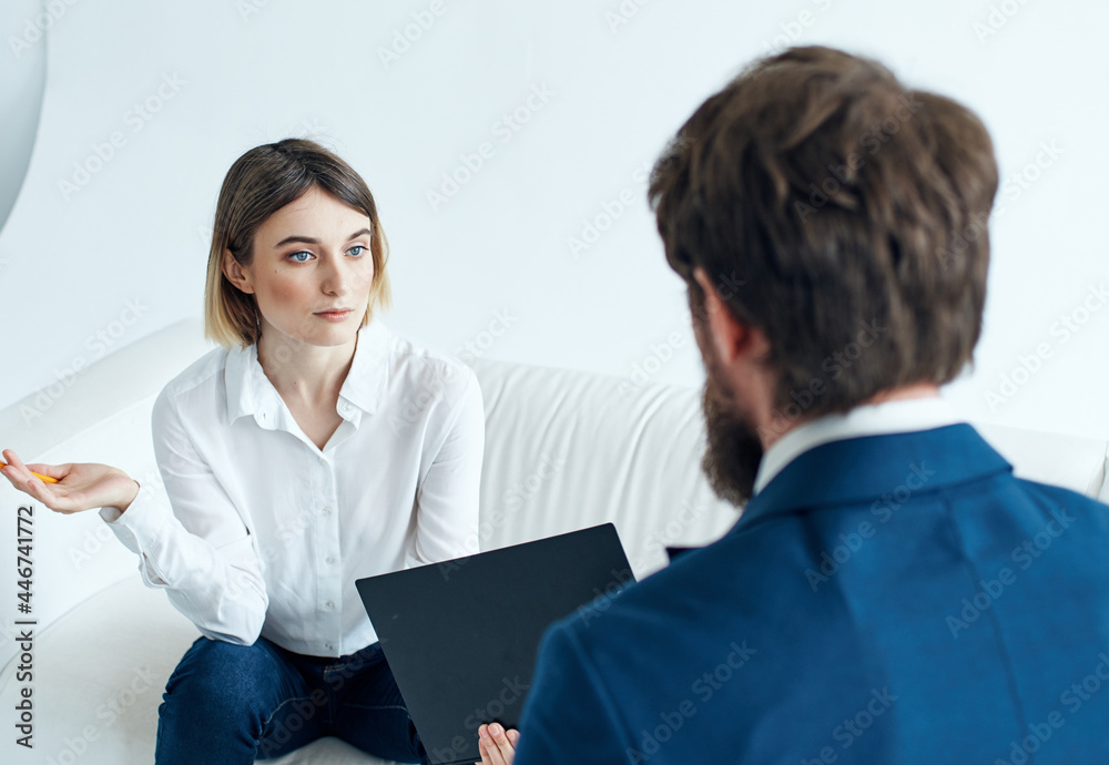 man and woman communicate work team documents man and woman communicate work team documents
