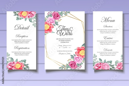 Hand drawn floral invitation card template