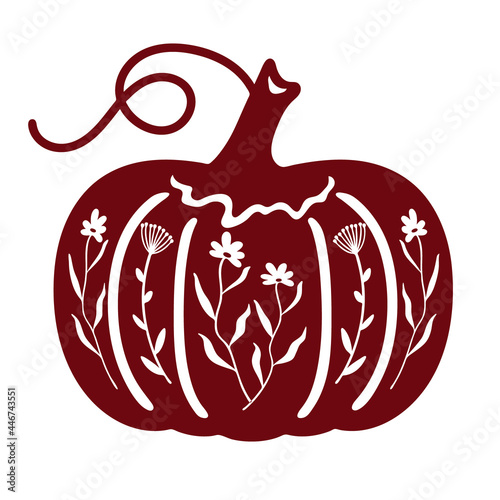 Pumpkin with wildflowers. Stencil for cutting and scrapbooking.