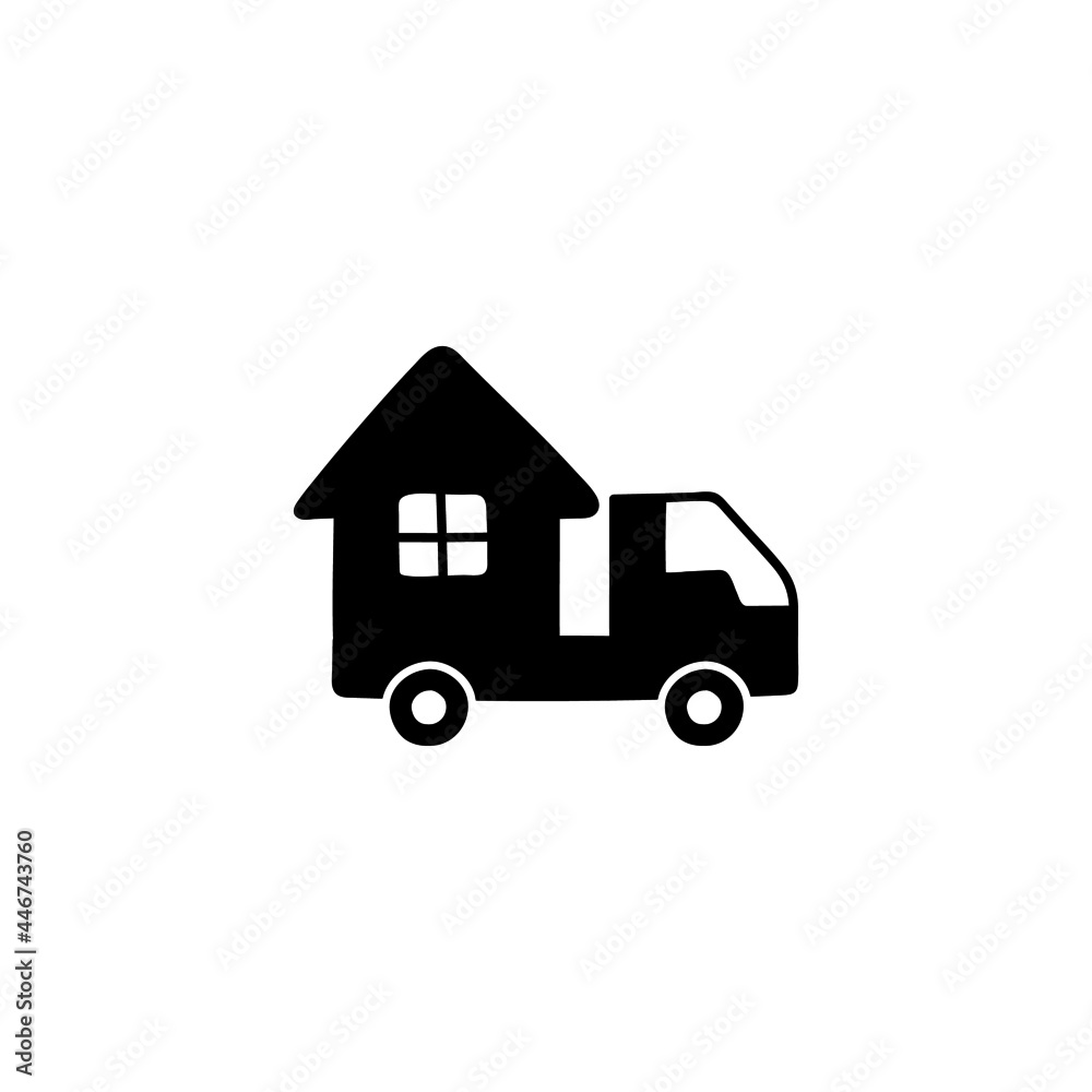 house, moving house relocation icon  in solid black flat shape glyph icon, isolated on white background 