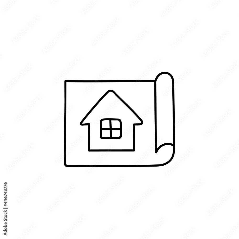 Architecture blueprint, construction, design icon in flat black line style, isolated on white background Architecture blueprint, construction, design icon in flat black line style, isolated on white background