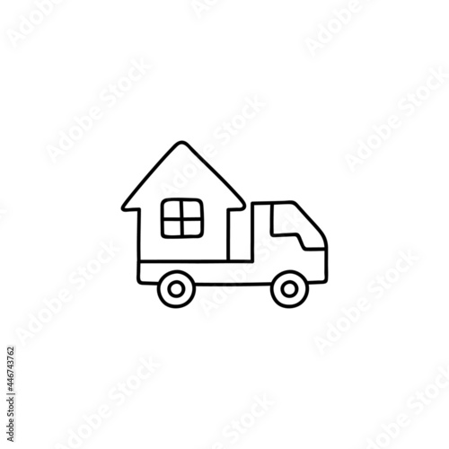 house, moving house relocation icon in flat black line style, isolated on white background 