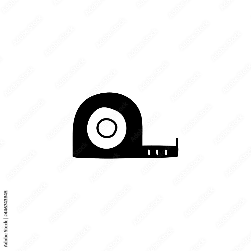 Construction measurement, measuring tape tool icon in solid black flat shape glyph icon, isolated on white background Construction measurement, measuring tape tool icon in solid black flat shape glyph icon, isolated on white background