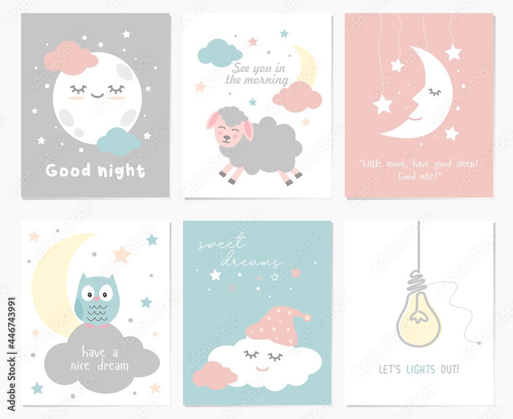 Plakat A set of cute postcards for good night greetings