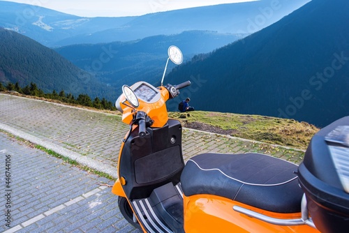 Traveling to the mountains on a scooter