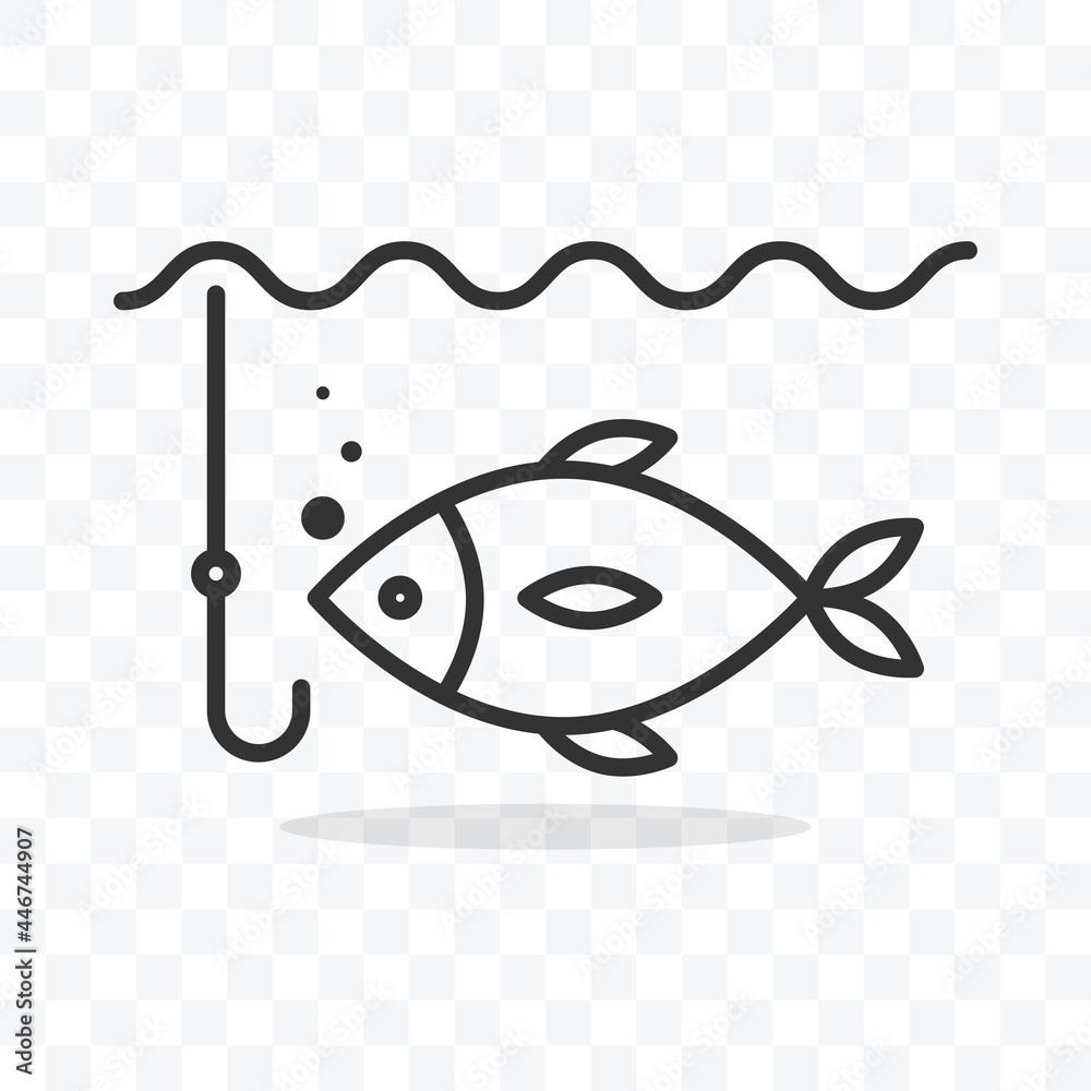 Fishing icon fish in water and fishhook vector illustration. Stock Vector