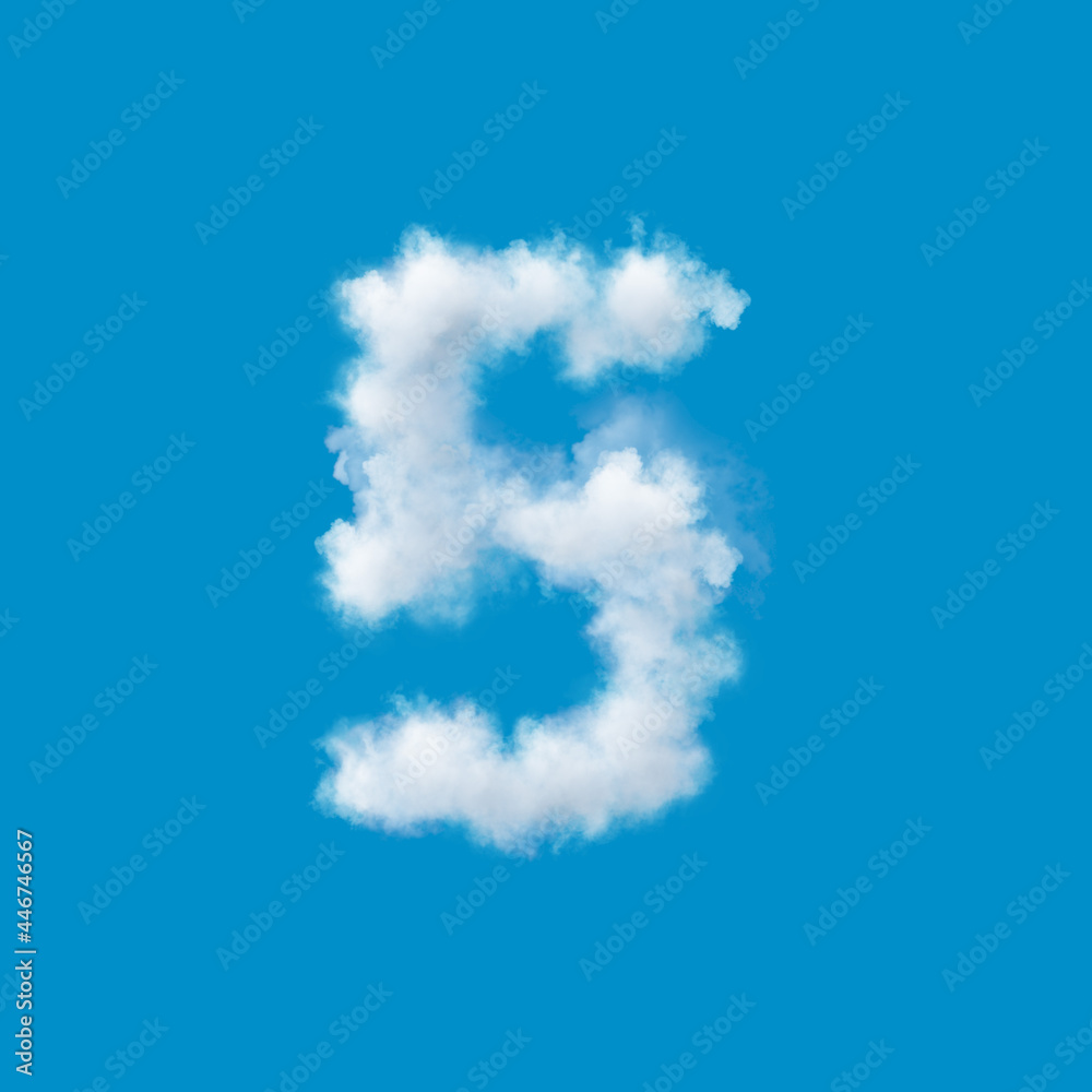 blue sky, number 5 made of clouds