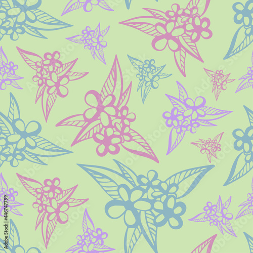 Vector seamless pattern colorful design of abstract lined flowers in pastel tones