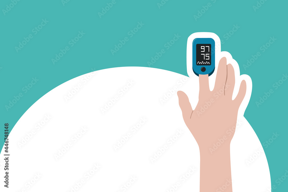 (Health equipment) A finger pulse oximeter a pulse oximetry reading