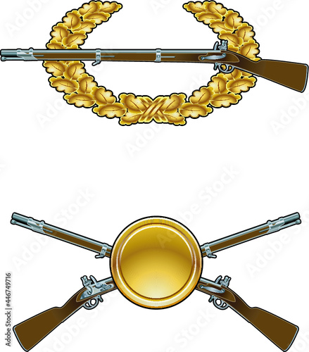 military badges with guns,oak leaves and buttom