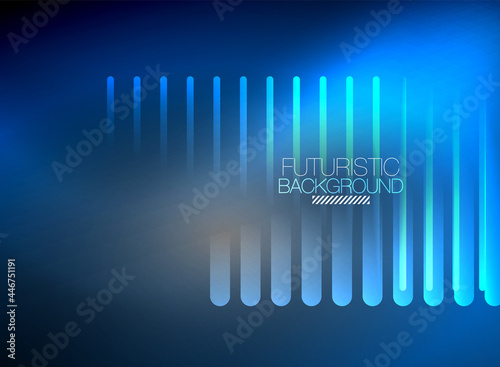 Bright neon color techno abstract background, shiny glowing neon lines in the dark background