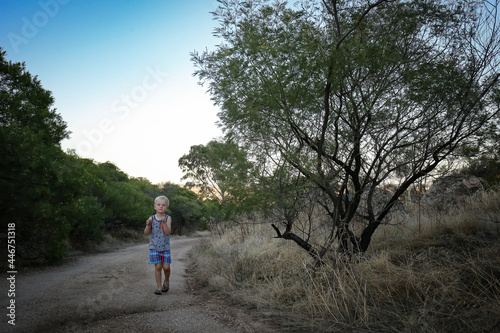 Happy little boy on an afternoon adventure walk in the Australian bush at Mount Hope, Victoria © Caseyjadew