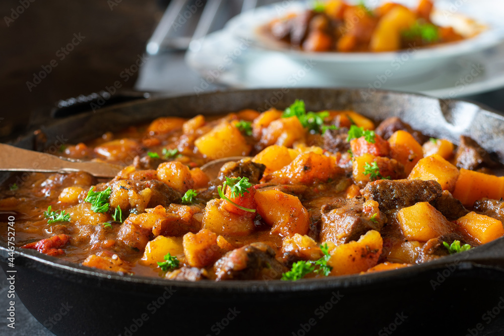 Irish beef stew in a cast iron pan Irish beef stew in a cast iron pan