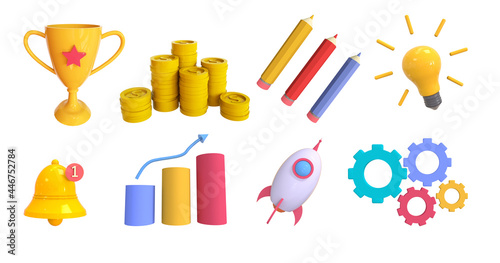 Business icons set 3D. Volumetric Icons for mobile app, web design and infographic elements of business and management.