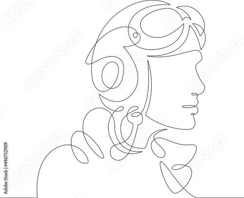 One continuous line
Female character professional aviator pilot in a retro helmet with goggles.
One continuous drawing line logo isolated minimal illustration.