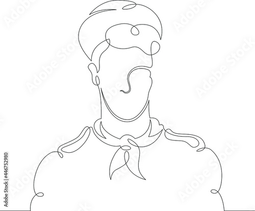 One continuous line.
Male character professional military seaman sailor uniform.
One continuous drawing line logo isolated minimal illustration.