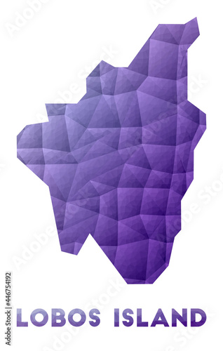 Map of Lobos Island. Low poly illustration of the island. Purple geometric design. Polygonal vector illustration.