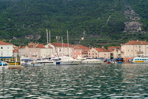Old harbor of historic Cres town on Croatia island Cres on summer sunset 