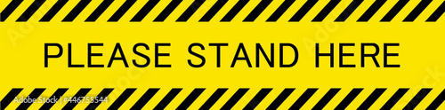 Social distancing concept for preventing coronavirus covid-19 with Wording Please Wait Here on Black tape sign border Yellow background