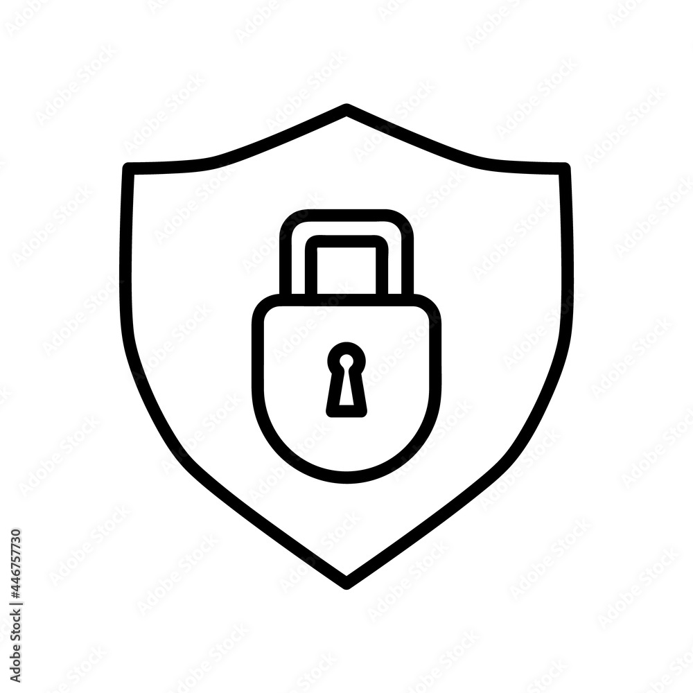 Defence flat icon. Shield pictogram for web. Line stroke. Isolated on white background. Outline vector eps10 Defence flat icon. Shield pictogram for web. Line stroke. Isolated on white background. Outline vector eps10