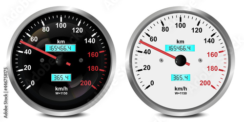 Car dashboard gauges set. Collection of speedometers, tachometers. Vector illustration isolated on white background.