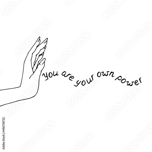 Vintage Gold and Black Mystic Hand with lettering you are your own power illustration