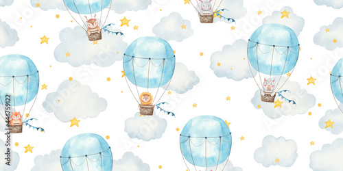 childrens seamless pattern with animals in balloons, cute childrens illustration